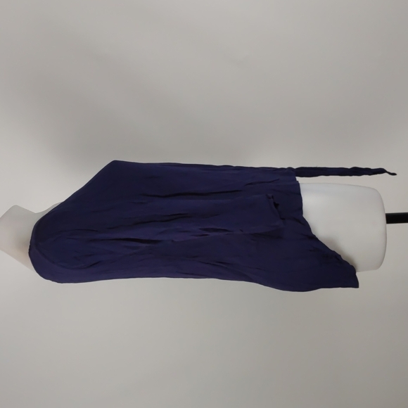 Jeanswest Top Size 8 Navy Blue 3/4 Sleeves Round Neck Tie-up Front Hi-Low Hem - Picture 12 of 14